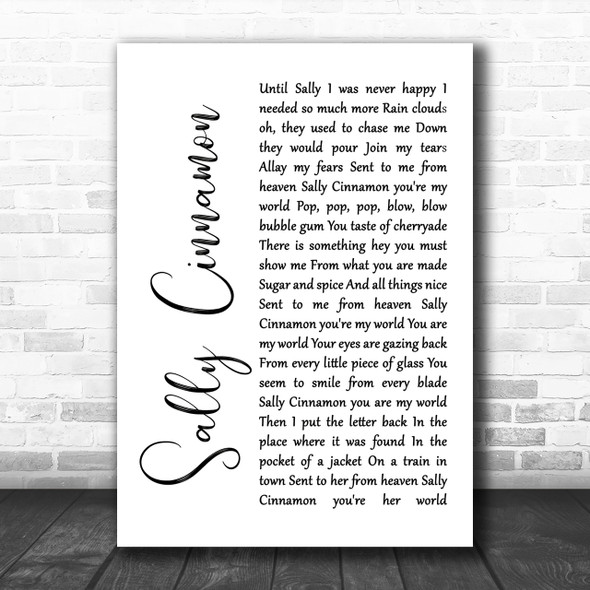 The Stone Roses Sally Cinnamon White Script Song Lyric Music Wall Art Print