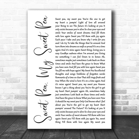 Paul Weller Sweet Pea, My Sweet Pea White Script Song Lyric Music Wall Art Print