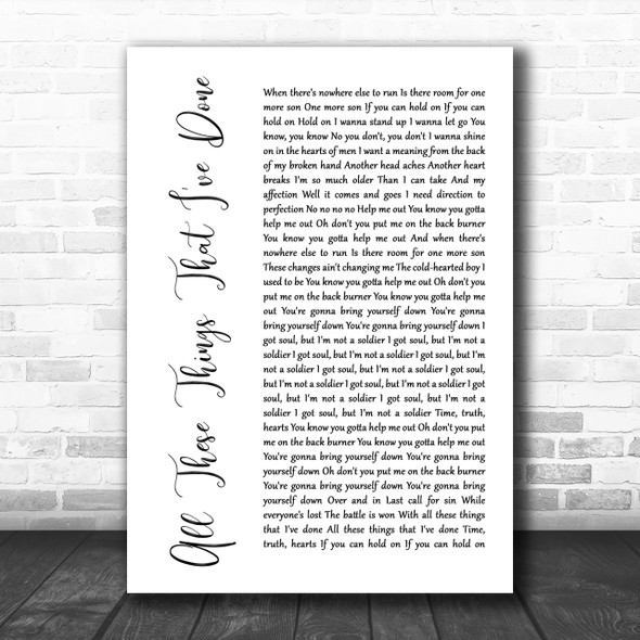 The Killers All These Things That I've Done White Script Song Lyric Music Wall Art Print