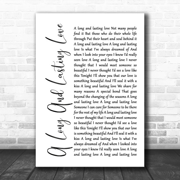 Crystal Gayle A Long And Lasting Love White Script Song Lyric Music Wall Art Print