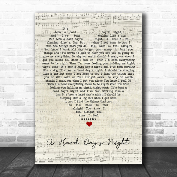 A Hard Day's Night The Beatles Script Heart Quote Song Lyric Print