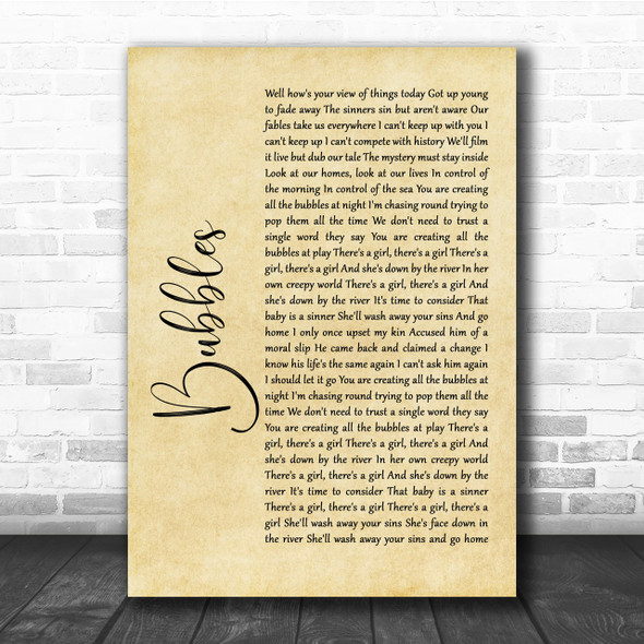 Biffy Clyro Bubbles Rustic Script Song Lyric Quote Print