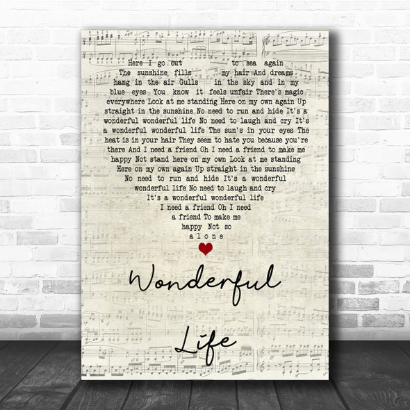 Black Wonderful Life Script Heart Song Lyric Quote Print