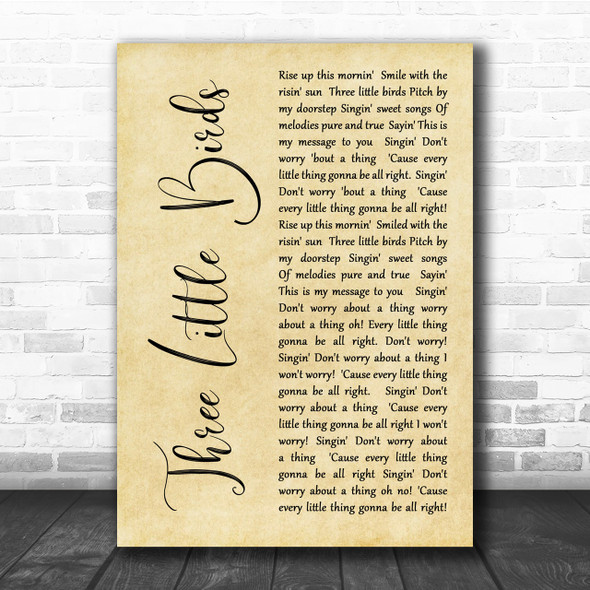 Bob Marley Three Little Birds Rustic Script Song Lyric Quote Print