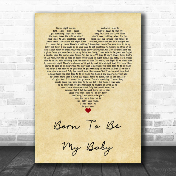 Bon Jovi Born To Be My Baby Vintage Heart Quote Song Lyric Print