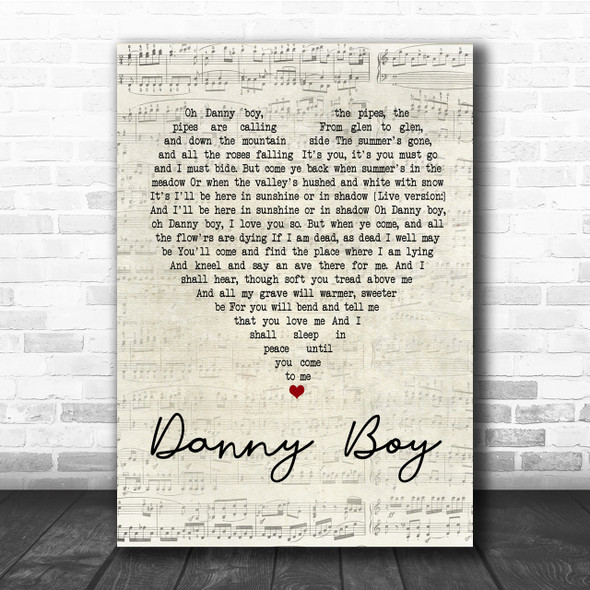 Celtic Woman Danny Boy Script Heart Song Lyric Quote Print