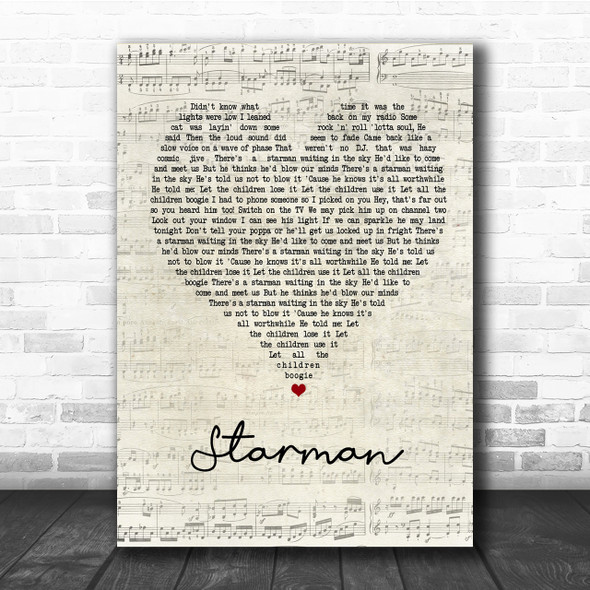 David Bowie Starman Script Heart Song Lyric Quote Print