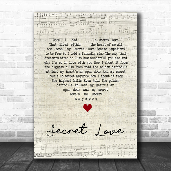 Doris Day Secret Love Script Heart Song Lyric Quote Print