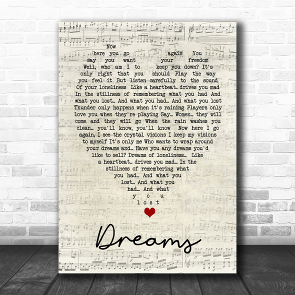 Dreams Fleetwood Mac Script Heart Quote Song Lyric Print