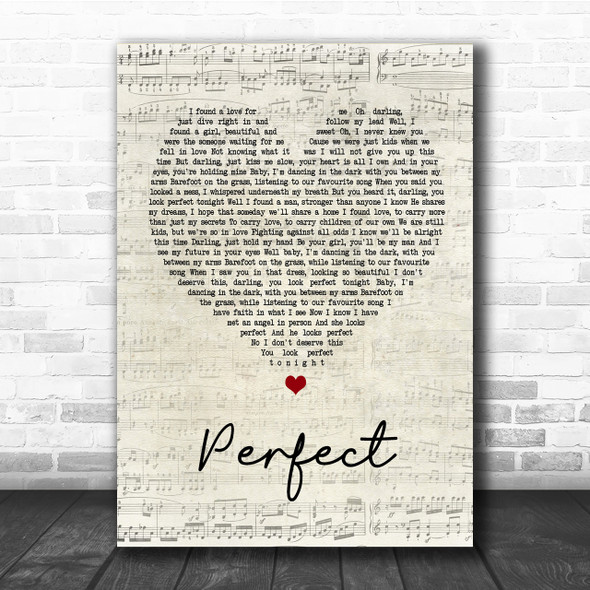 Ed Sheeran & Beyonce Perfect Script Heart Song Lyric Quote Print
