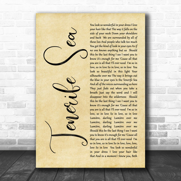 Ed Sheeran Tenerife Sea Rustic Script Song Lyric Quote Print