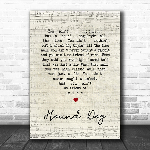 Elvis Presley Hound Dog Script Heart Song Lyric Quote Print