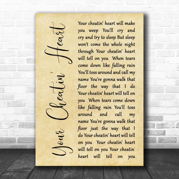 Elvis Presley Your Cheatin' Heart Rustic Script Song Lyric Quote Print