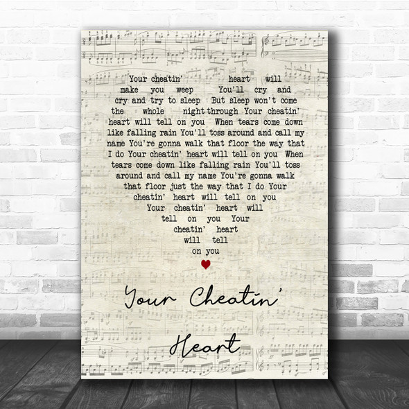 Elvis Presley Your Cheatin' Heart Script Heart Song Lyric Quote Print