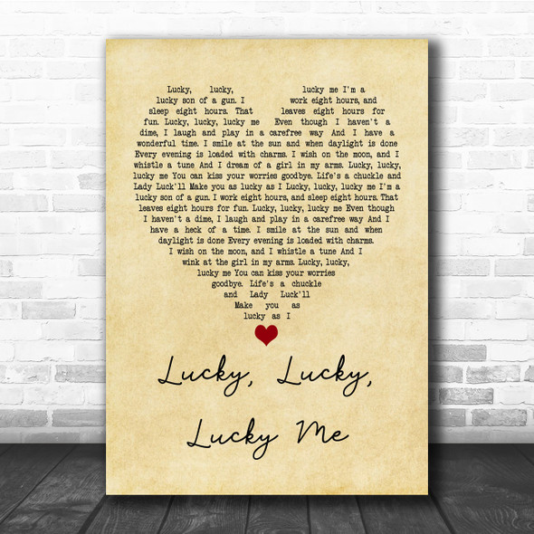 Evelyn Knight Lucky, Lucky, Lucky Me Vintage Heart Quote Song Lyric Print