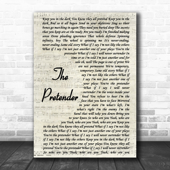 Foo Fighters The Pretender Song Lyric Vintage Script Quote Print