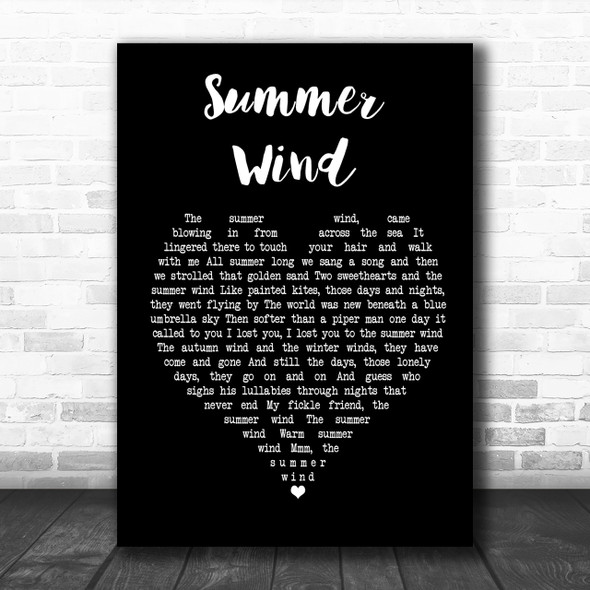 Frank Sinatra Summer Wind Black Heart Song Lyric Quote Print