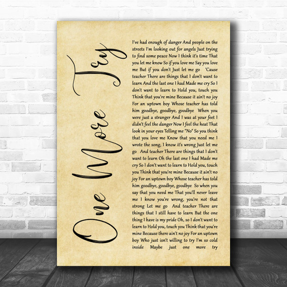 George Michael One More Try Rustic Script Song Lyric Quote Print
