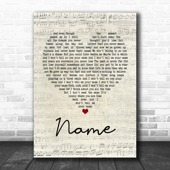 Goo Goo Dolls Name Script Heart Quote Song Lyric Print