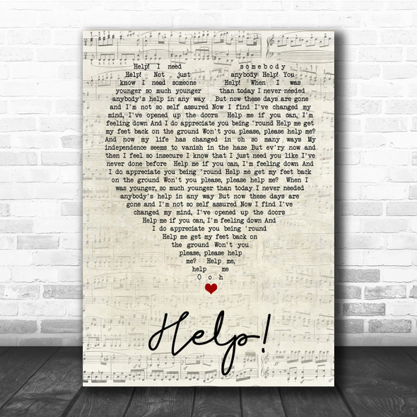 Help The Beatles Script Heart Quote Song Lyric Print