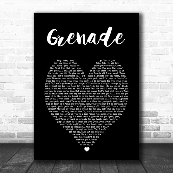 Grenade Bruno Mars Black Heart Song Lyric Music Wall Art Print