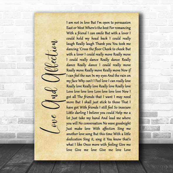 Joan Armatrading Love And Affection Rustic Script Song Lyric Quote Print