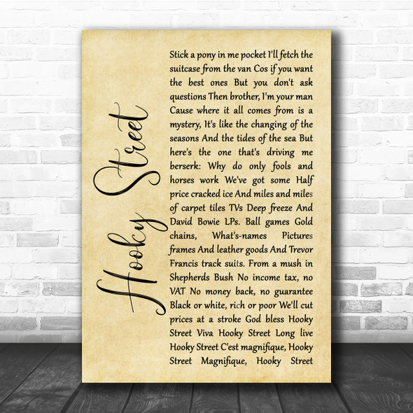 John Sullivan Hooky Street Rustic Script Song Lyric Quote Print