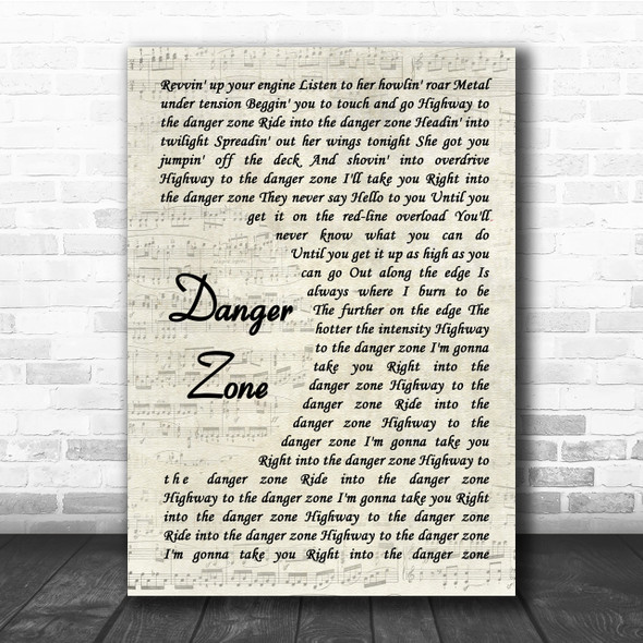 Kenny Loggins Danger Zone Song Lyric Vintage Script Quote Print