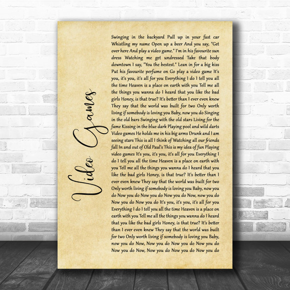 Lana Del Rey Video Games Rustic Script Song Lyric Quote Print