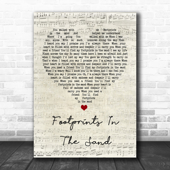 Leona Lewis Footprints In The Sand Script Heart Song Lyric Quote Print