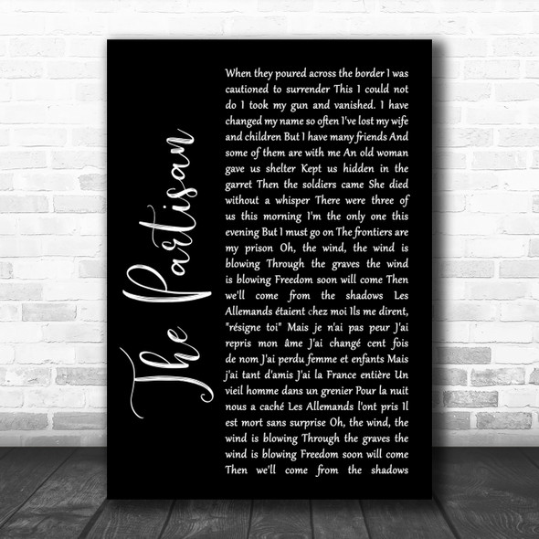 Leonard Cohen The Partisan Black Script Song Lyric Quote Print