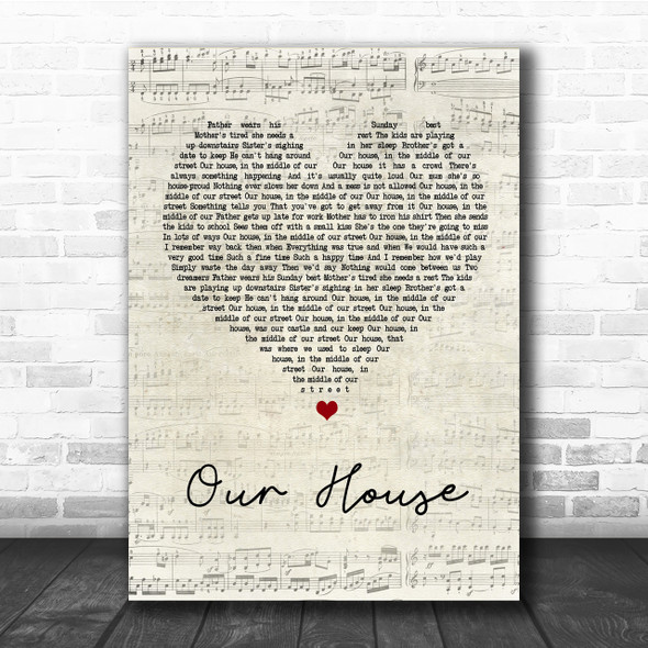 Madness Our House Script Heart Song Lyric Quote Print