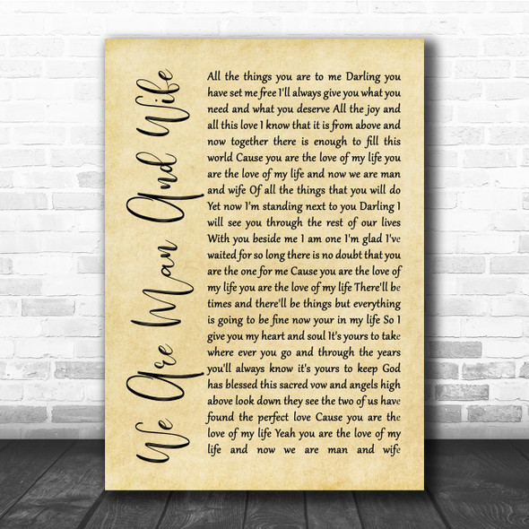 Michelle Featherstone We Are Man And Wife Rustic Script Song Lyric Quote Print