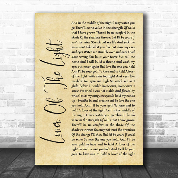 Mumford & Sons Lover Of The Light Rustic Script Song Lyric Quote Print