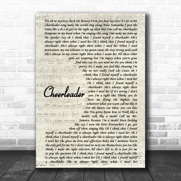 OMI Cheerleader Song Lyric Vintage Script Quote Print