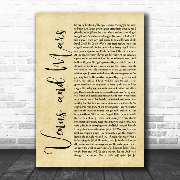 Paul McCartney and Wings Venus and Mars Rustic Script Song Lyric Quote Print