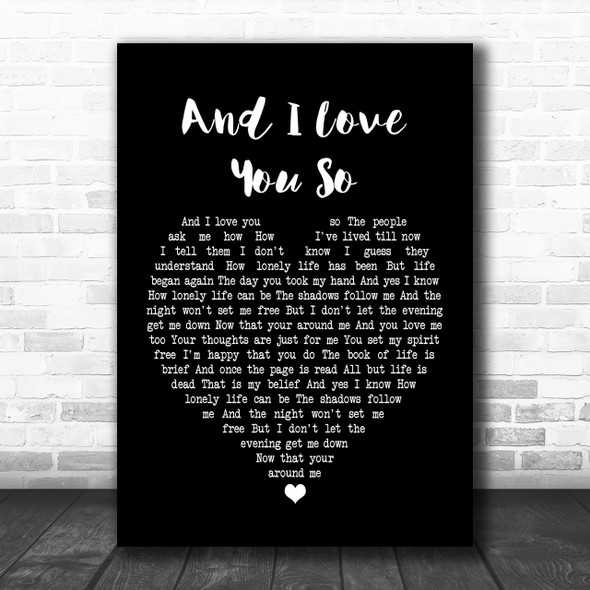 Perry Como And I Love You So Black Heart Song Lyric Quote Print