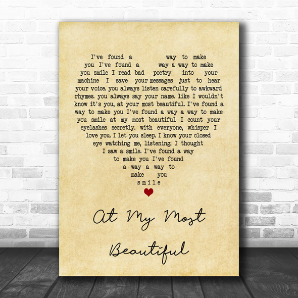 R E M At My Most Beautiful Vintage Heart Quote Song Lyric Print