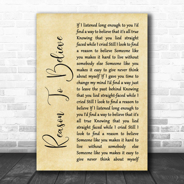 Rod Stewart Reason To Believe Rustic Script Song Lyric Quote Print