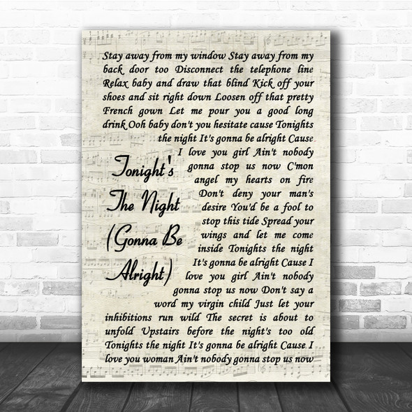 Rod Stewart Tonight's The Night Gonna Be Alright Song Lyric Vintage Script Print