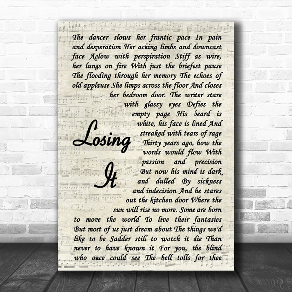 Rush Losing It Song Lyric Vintage Script Quote Print