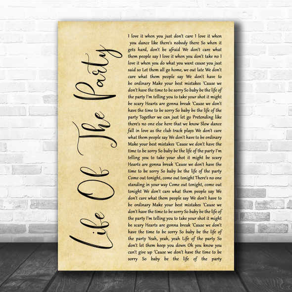 Shawn Mendes Life Of The Party Rustic Script Song Lyric Quote Print