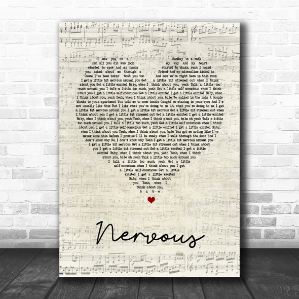 Shawn Mendes Nervous Script Heart Song Lyric Quote Print