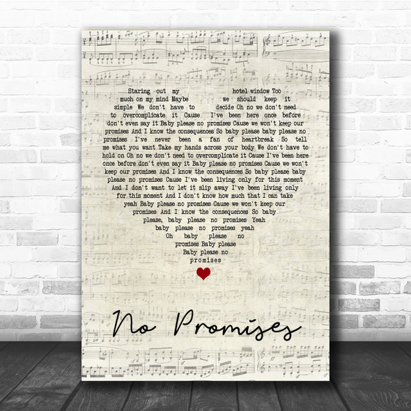 Shawn Mendes No Promises Script Heart Song Lyric Quote Print