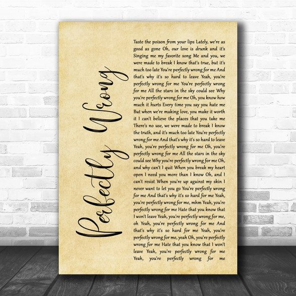 Shawn Mendes Perfectly Wrong Rustic Script Song Lyric Quote Print
