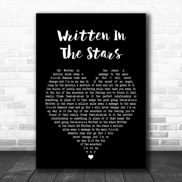 Tinie Tempah Written In The Stars Black Heart Song Lyric Music Wall Art Print