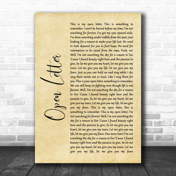 The Amity Affliction Open Letter Rustic Script Song Lyric Quote Print