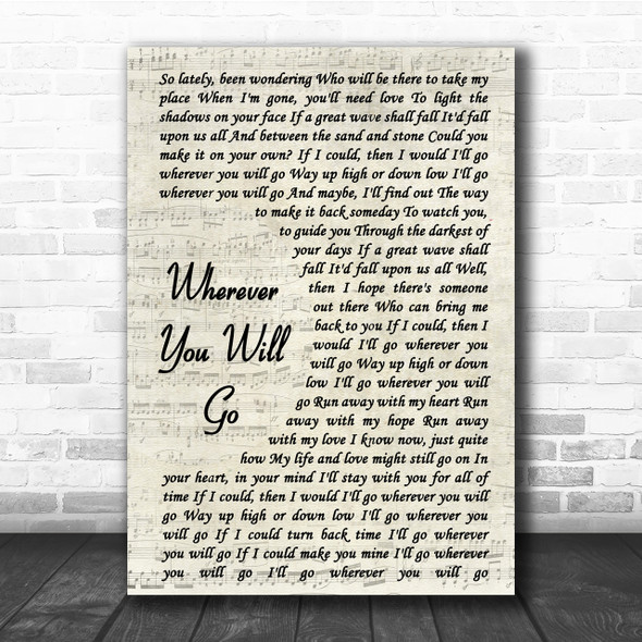 The Calling Wherever You Will Go Song Lyric Vintage Script Quote Print