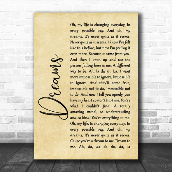 The Cranberries Dreams Rustic Script Song Lyric Quote Print