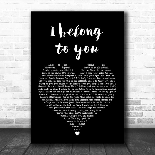 Anastacia Eros Ramazotti I belong to you Black Heart Song Lyric Music Wall Art Print